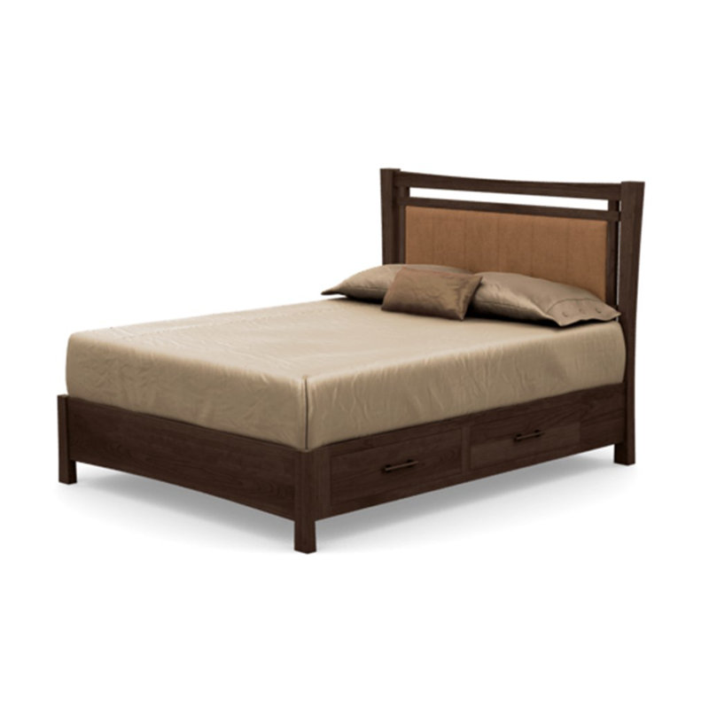 Monterey Upholstered Storage Bed, Smoke Cherry, Ebony Leather, Full