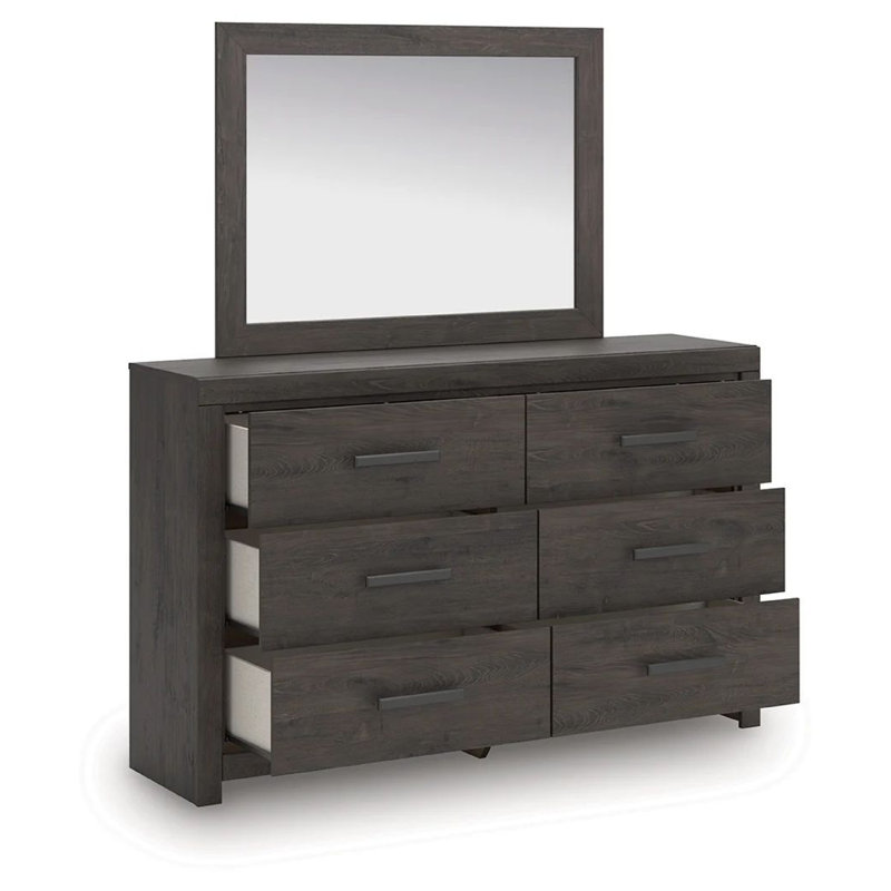 Peny 2Pc Bedroom Dresser And Mirror Set With 6 Drawers, Charcoal Black