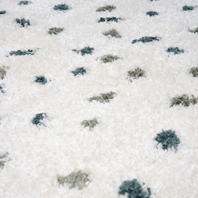 Moodi Modern Shaggy Area Rug Abstract Speckled Design, Off-White Green/Teal, Round 120 cm