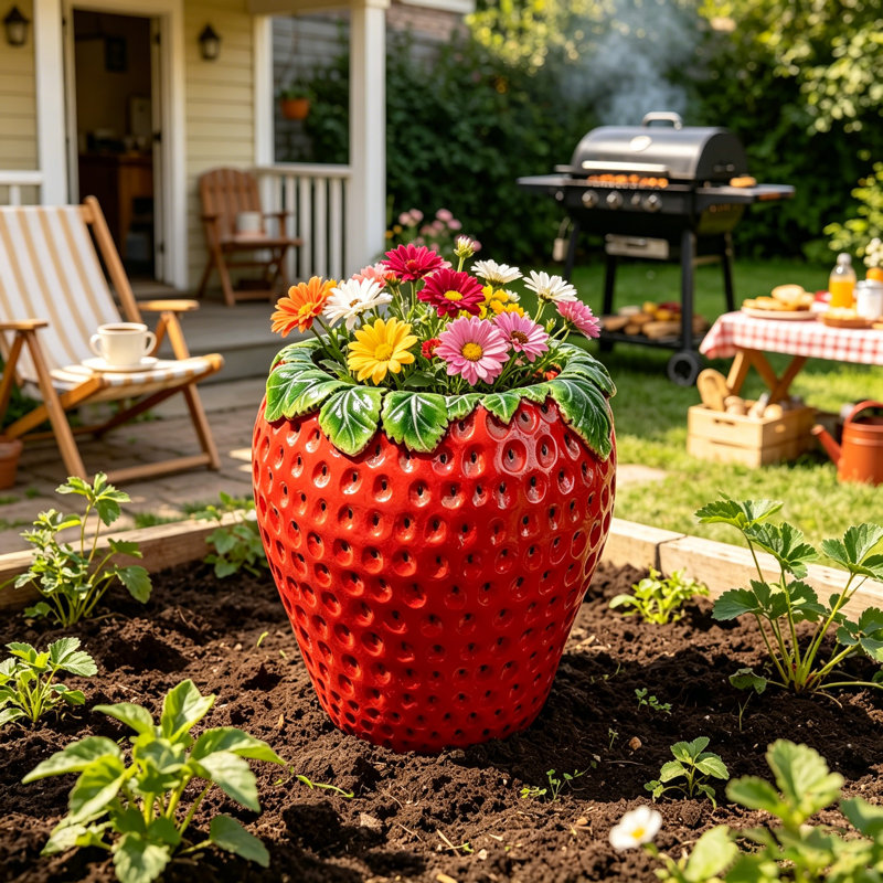 Décoration de jardin 15 po en céramique avec fraise