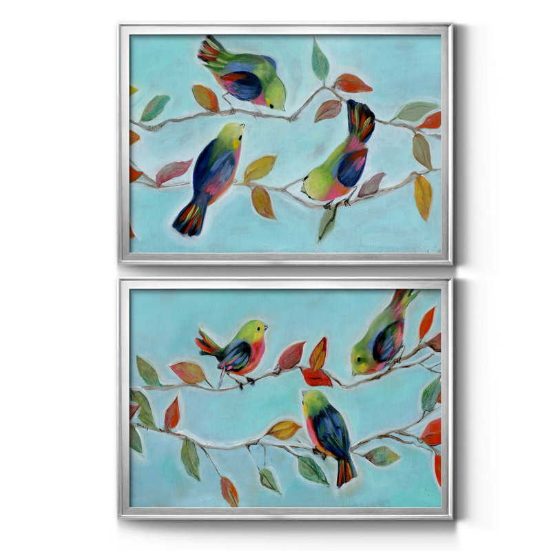 Bitty Birds I, toile encadrée de qualité supérieure - prête à être accrochée, H 26,5 po x l 73 po x P 1,5 po, Argent