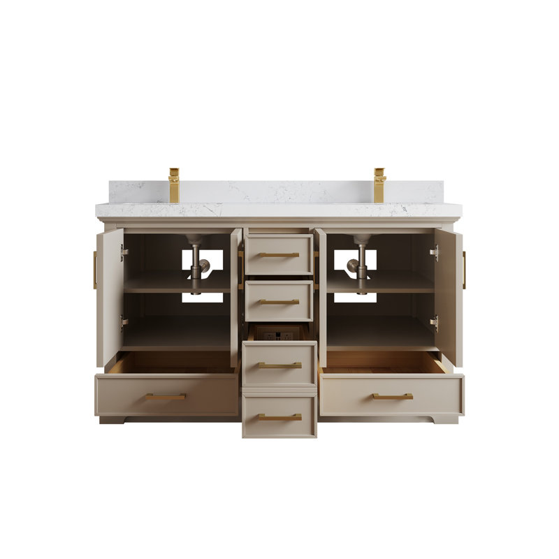 Meuble-lavabo double 60 po avec plateau Charlotte
