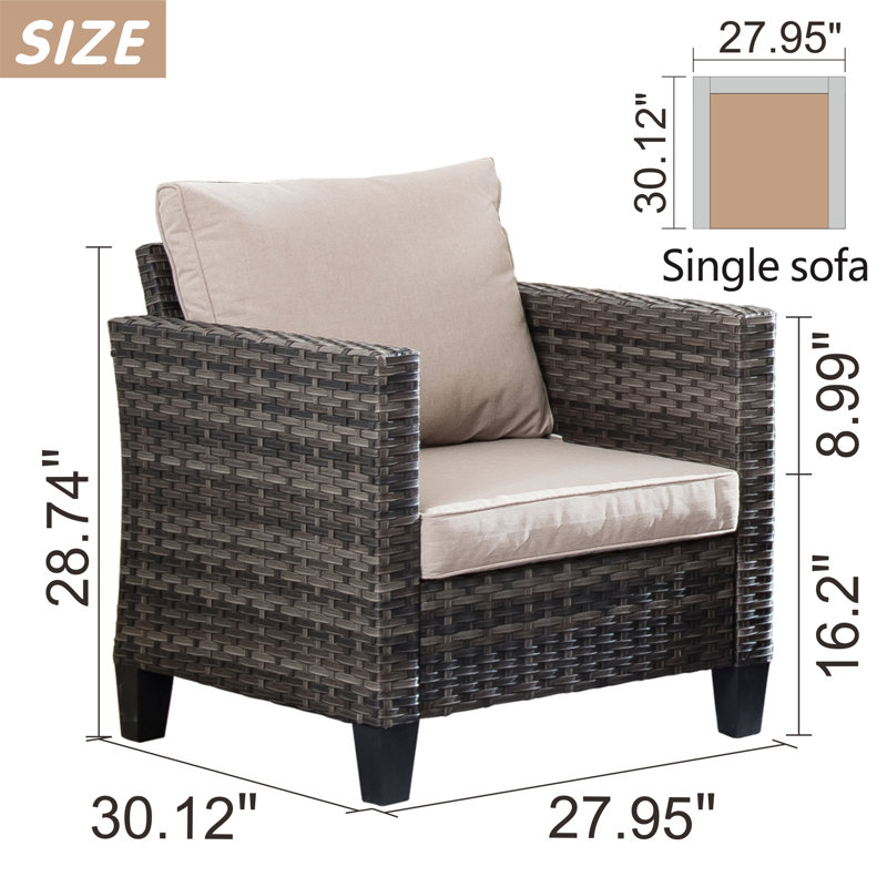 Beige Wicker Patio Chair Set with Cushions