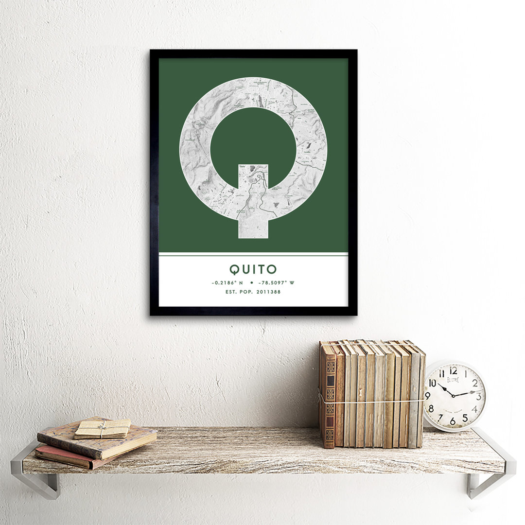 Quito City Map Quito Green by Wee Blue Coo - Single Picture Frame Typography