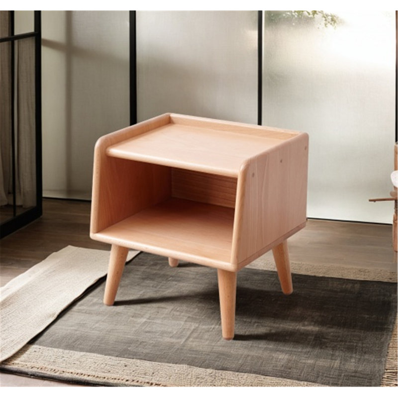 Exquisite Solid Beech Nightstand with Multiple Features for Bedroom