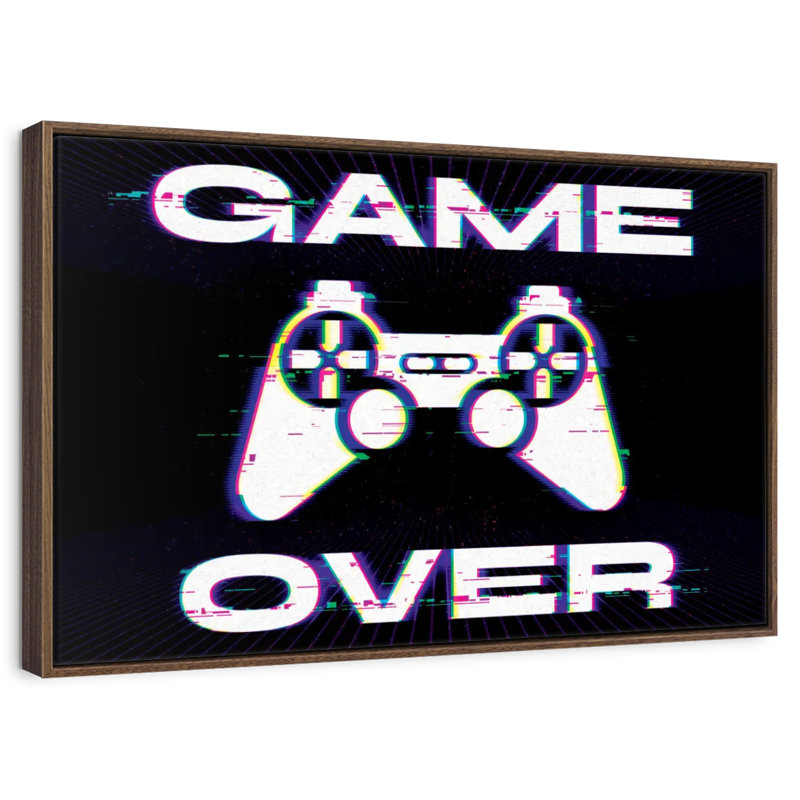 Game Over Glitch, Cadre flottant en noyer, 31 po x 21 po