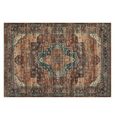 Machine Washable Area Rug Vintage Area Rugs Non Slip Backing Distressed Carpet for Living Room Kitchen Entryway