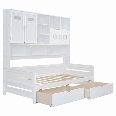 Wooden Daybed With Drawers And Shelf