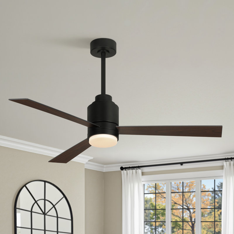 52" W Dimmable Ceiling Fan with Light and Reversible Blades, Black