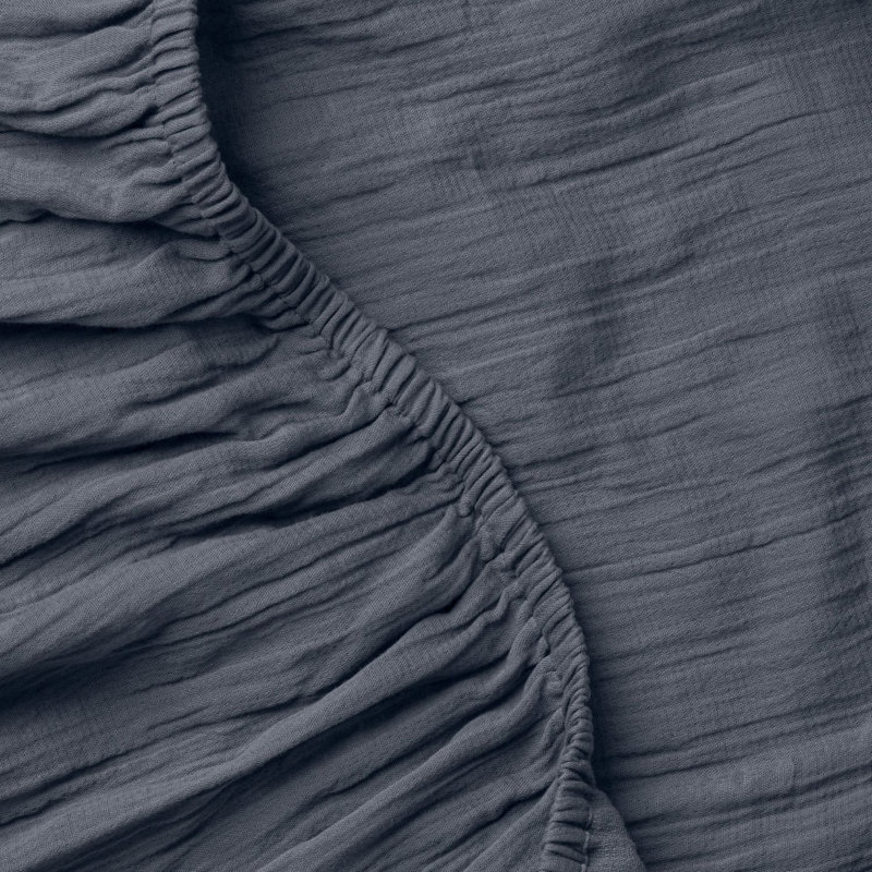 Oasis Crinkled Comfort Fitted Sheet (Midnight Tide), Queen Fitted Sheet