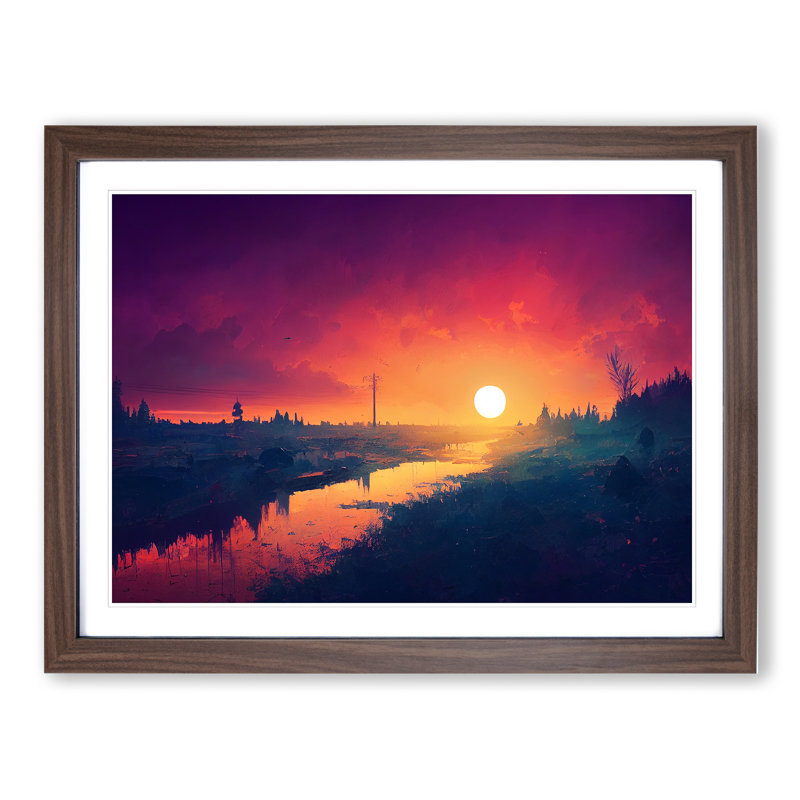 City Sunset - Framed Print, 46cm H x 64cm W x 2cm D, Walnut Framed
