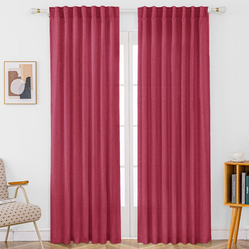 Paire de rideaux semi-transparents en lin mélangé Toyoko, L 52 po x L 84 po, Framboise