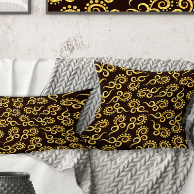 Coussin décoratif doré et noir Swirl II - Mid-Century Modern