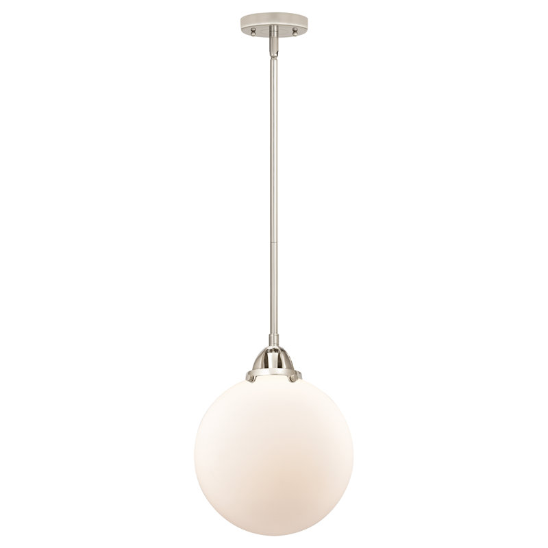 Nouveau - Mini-luminaire suspendu à tige 1 lumière 10 "Alfonsa - Nouveau 2 - Ampoule DEL - Finition laiton brossé, Blanc mat