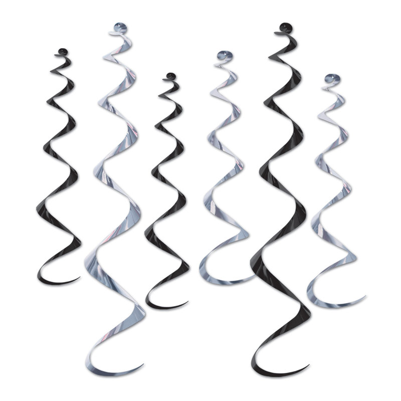 Twirly Whirlys - paquet de 6, Noir / argent