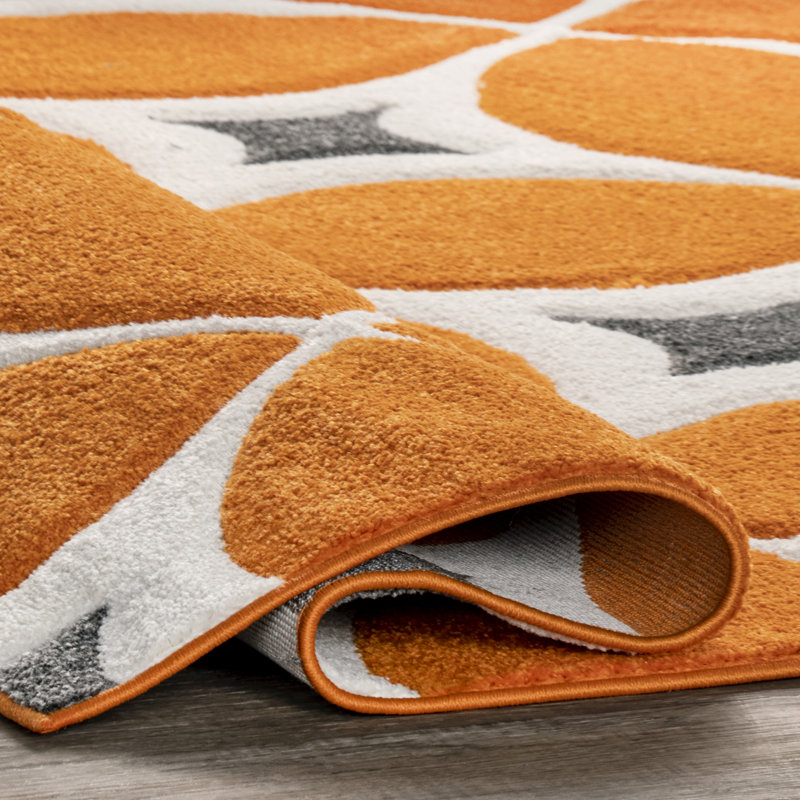 Tapis décoratif géométrique Southam pour le salon, la salle à manger, la cuisine et le vestibule, orange foncé / blanc