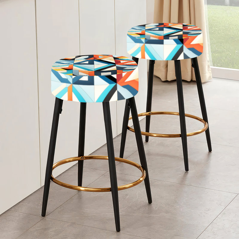 Ensemble de 2 tabourets de bar à motif géométrique bleu