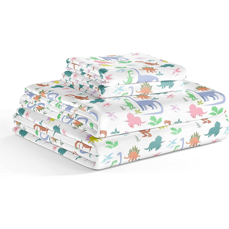 Queen Size Blue Dinosaur Print Microfiber Sheet Set
