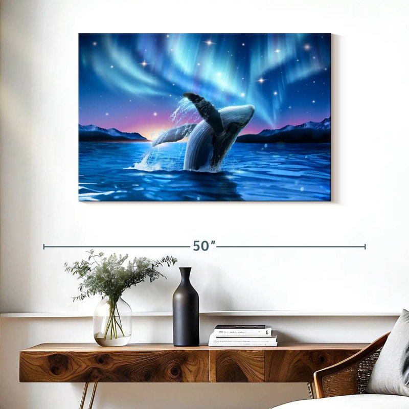 Baleine Brampt et les lumières du Polaris, H 26 po x l 39 po