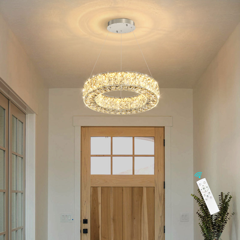 Lustre moderne en cristal à anneau argenté, Argent
