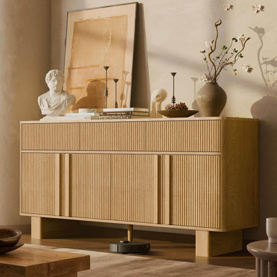 Buffet moderne avec 3 tiroirs et 4 portes - Chêne clair