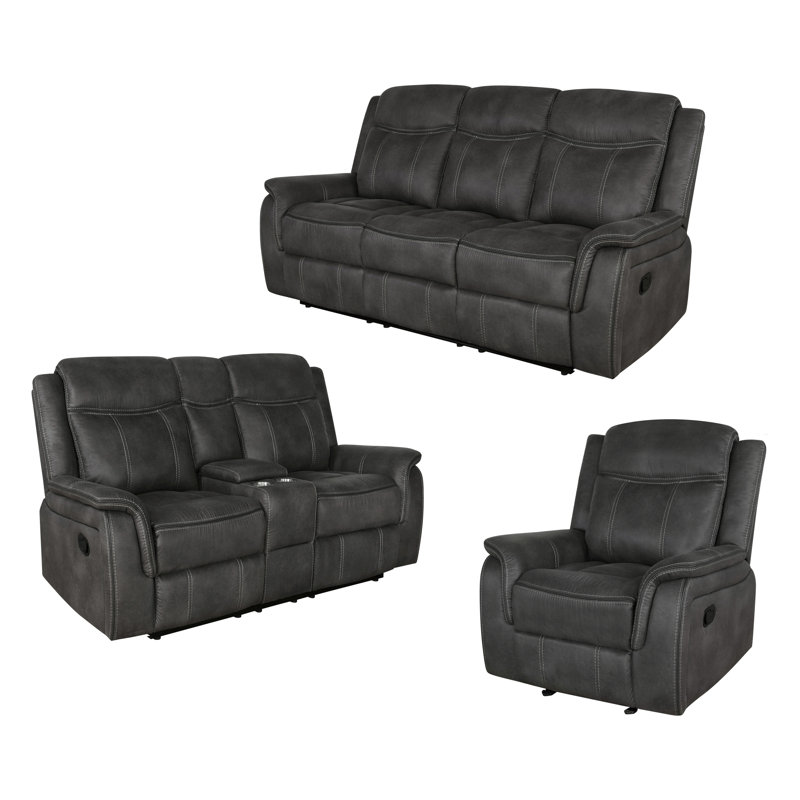 Ensemble de salon inclinable 3 pièces Kempst, Mélange de polyester gris anthracite