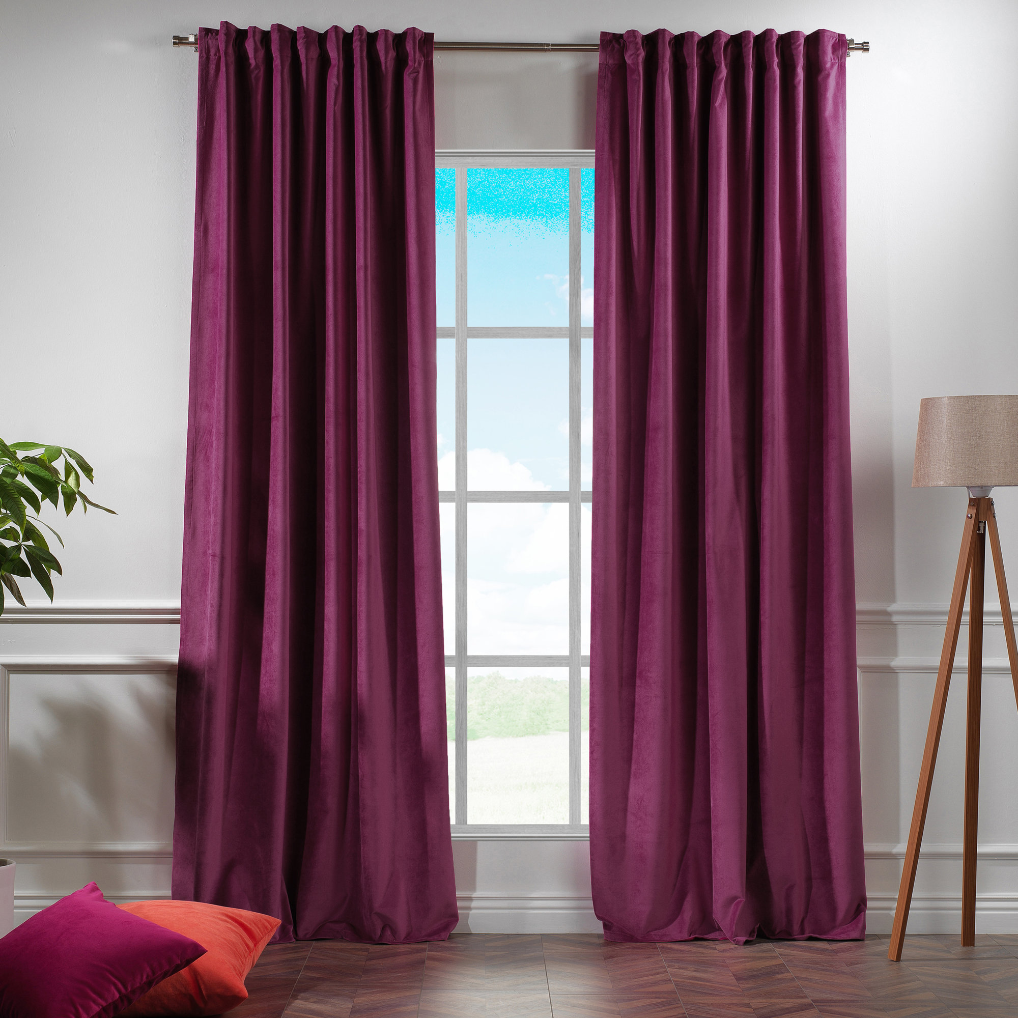 Matte Velvet Extra Wide x Extra Long Custom Made Decorative Double Panel, 51 Fushia, 52" W x 120" L