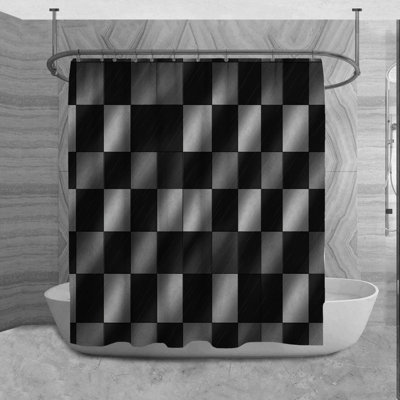 Checkered Shower Curtain Tartan Bathroom Decor Black