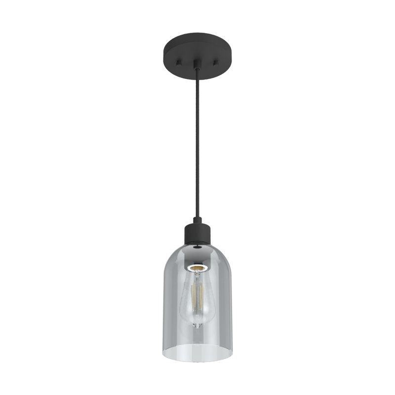 Lochemeade 1 - Light Single Cylinder Pendant, Natural Black Iron, Small, Smoked