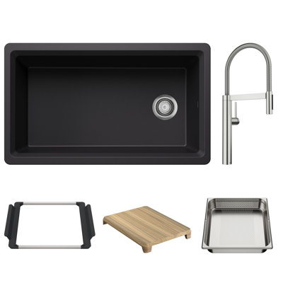 Inteos SILGRANIT 33" Single Bowl Reversible Undermount Workstation Kitchen Sink With Culina II Semi-Professional Faucet