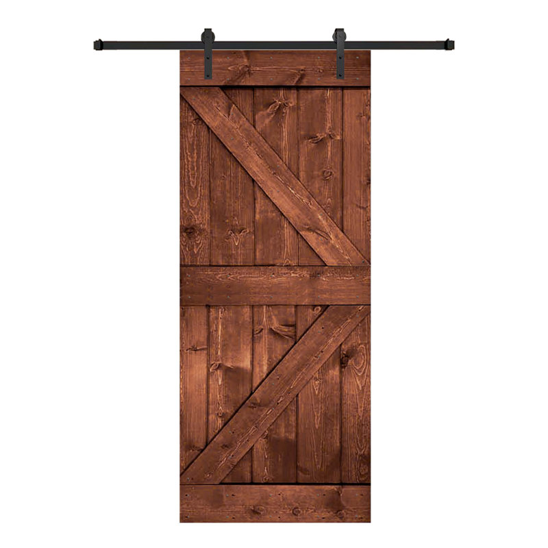 Porte de grange en bois massif DIY 3 en 1 pour chambres, espaces de rangement, placards, Noyer rouge, 28 po x 84 po