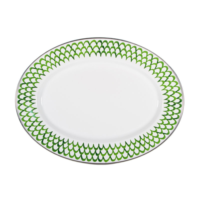 Golden Rabbit Enamelware Green Scallop Oval Platter