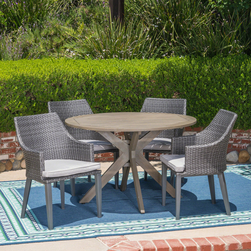 Ensemble repas 5 pièces avec coussins Jahson, Structure grise / coussin gris clair