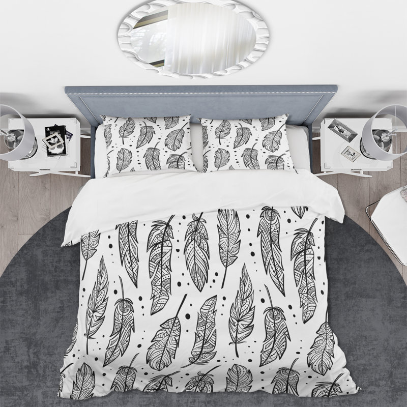 Ensemble de housse de couette en microfibre noir / blanc Ponciano, Housse de couette très grand + 2 très grandes ta