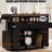 46.5'' Kitchen Island Cart, Beaded Drape Decoration, Power Supply Station, 3 Drawers, Doors, Internal Shelf, Black With Iron Of Beads, Outlet, Drop Leaf,-1412517924