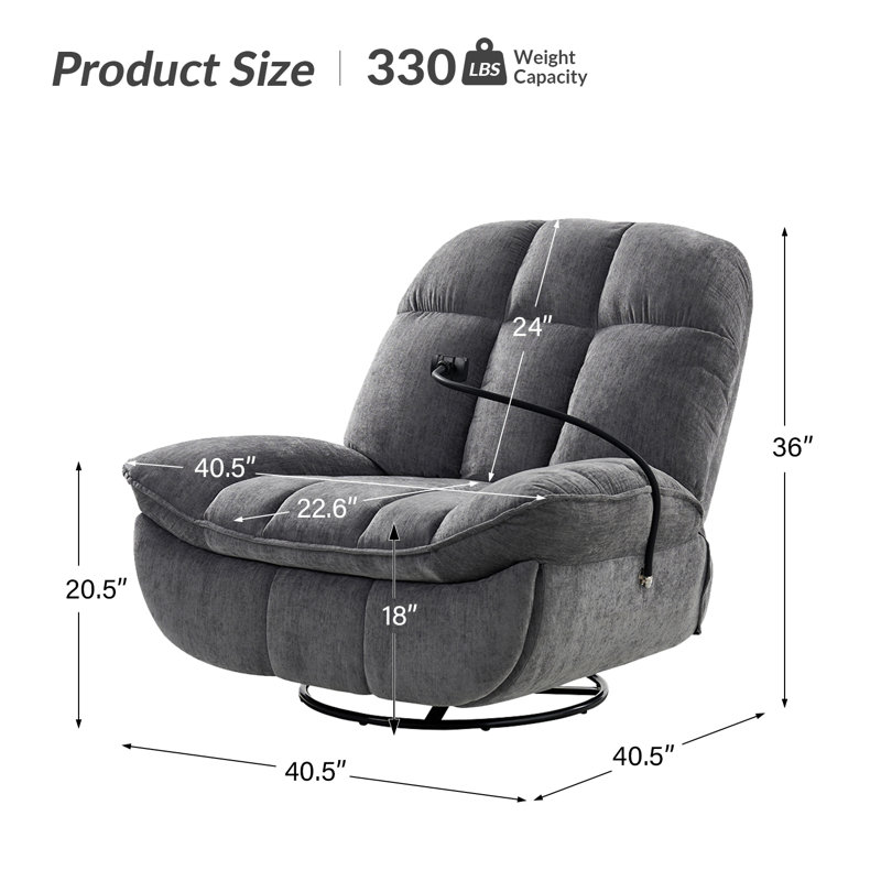 Fauteuil inclinable manuel pivotant avec support pour téléphone Jace, Gris