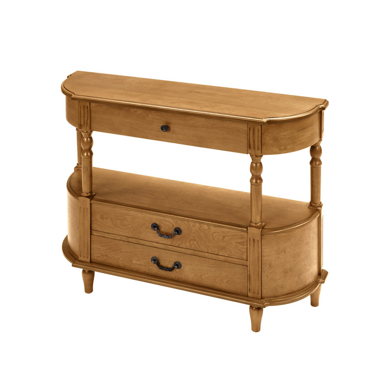 Console rétro en bois courbé avec 3 tiroirs, table d'entrée de 43 po avec tablette de rangement, canapé derrière le canapé avec pieds en bois massif pour le couloir du salon, brun