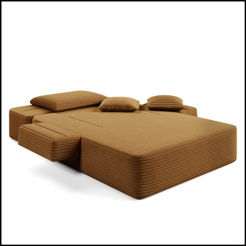 Canapé-lit convertible surdimensionné en velours côtelé duveteux avec poches de rangement et coussins moelleux pour des espaces de vie polyvalents