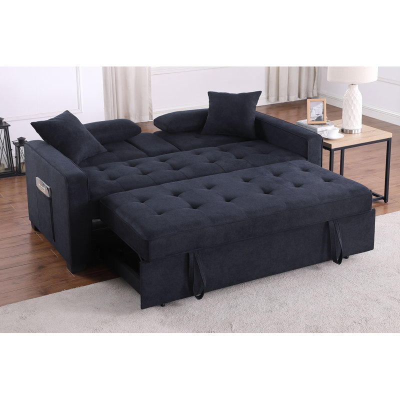 Causeuse-lit convertible avec console rabattable, porte-gobelets, ports de chargement, poche de rangement et siège à ressorts ensachés pour une vie confortable