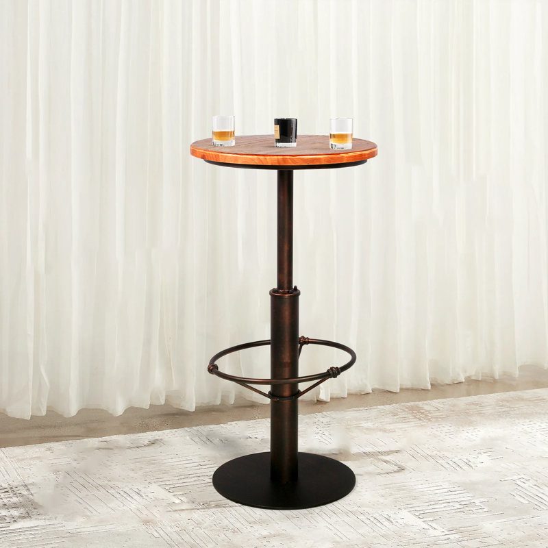Ineson Pine Round Solid Wood Top Metal Base Dining Table, Brown, Copper