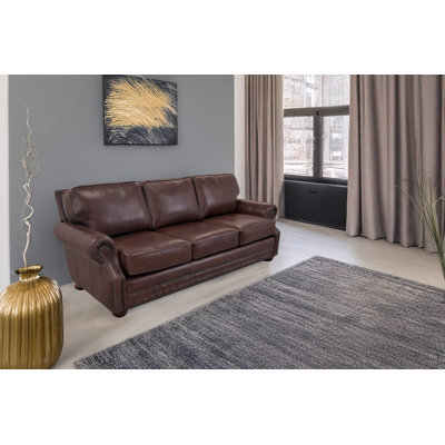Speroni 100" Genuine Leather Rolled Arm Sofa