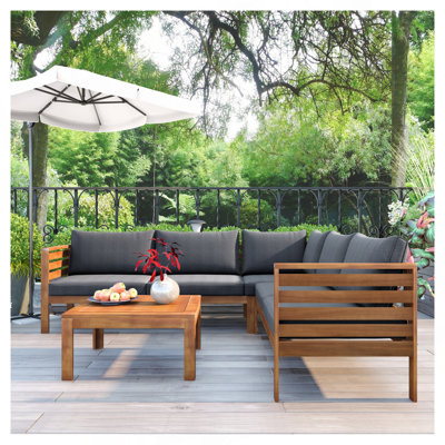 Wood Structure Outdoor Sofa Set with Cushions Exotic design Water-resistant and UV Protected texture High quality acacia wood Strong Metal Accessories by One Allium Way