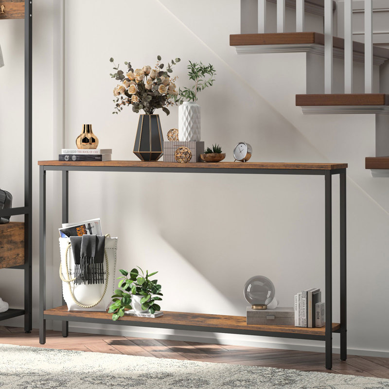 Kearria Console Table with Storage, Rustic Brown, 29.5'' H x 47.2'' W x 7.9'' D, Black