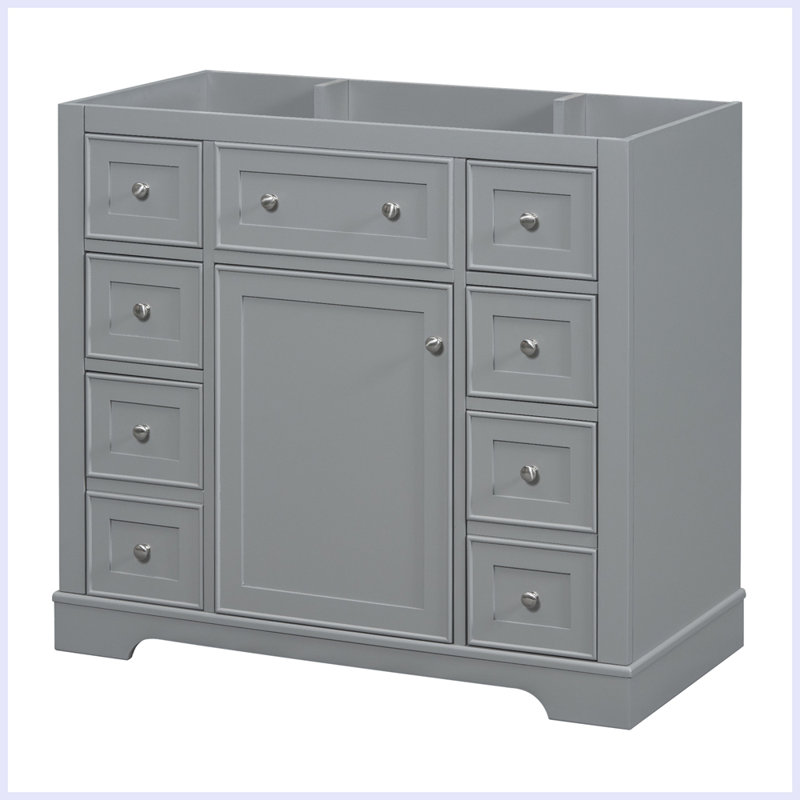Meuble-lavabo moderne avec armoire et six tiroirs, Gris