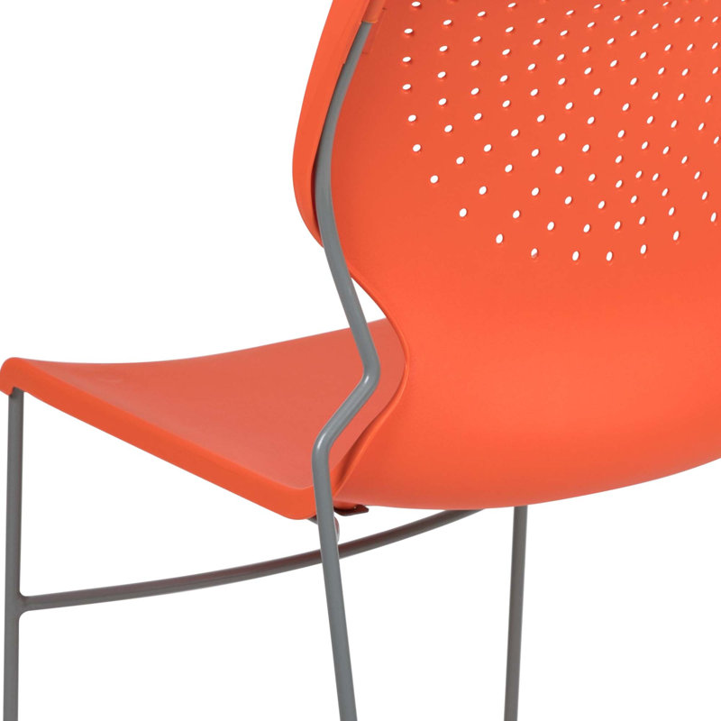 Everleigh Orange Full Back Ergonomic Stack Chair with Gray Metal Frame