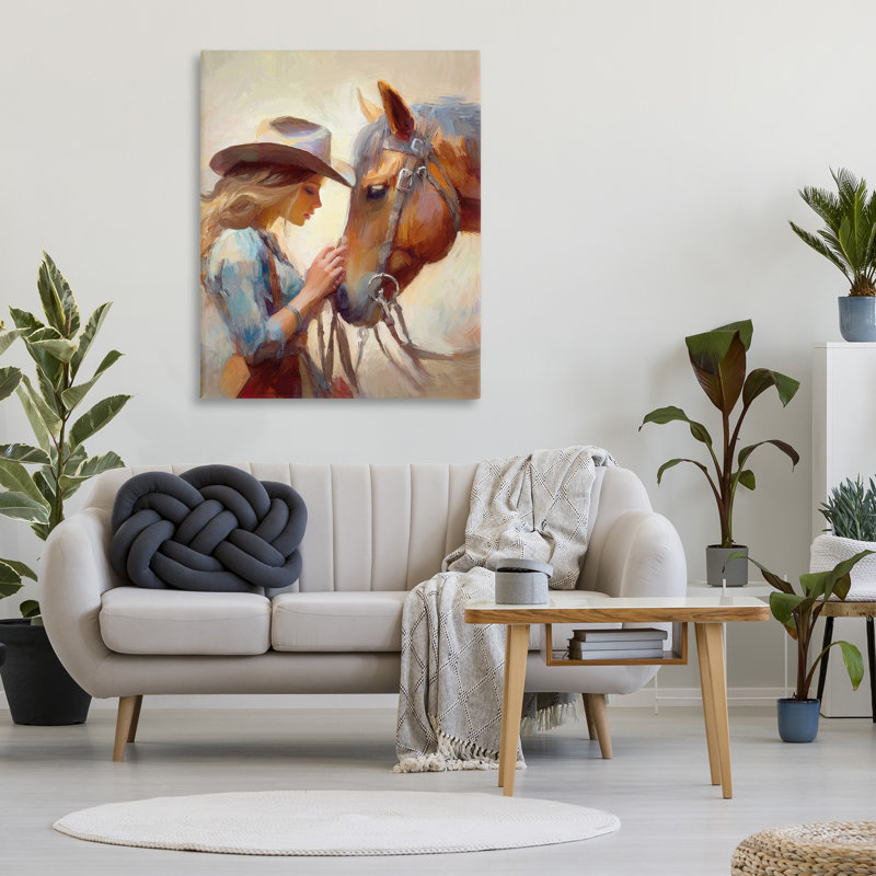 «Country Girl And Horse» par Ramona Murdock sur toile, H 48 po x l 36 po