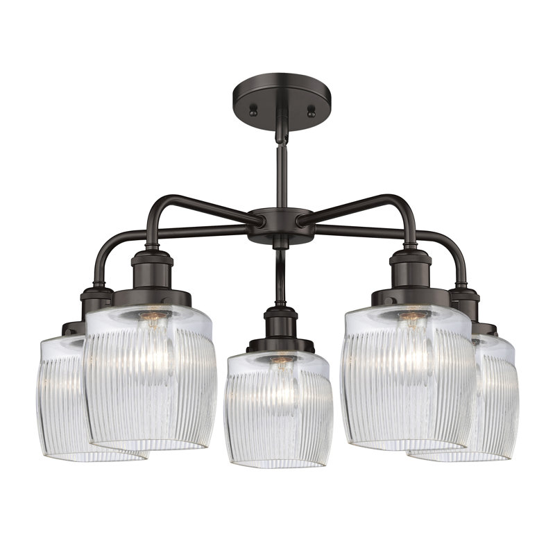 Lustre rectangulaire à 5 lumières en verre Keenan, Bronze huilé