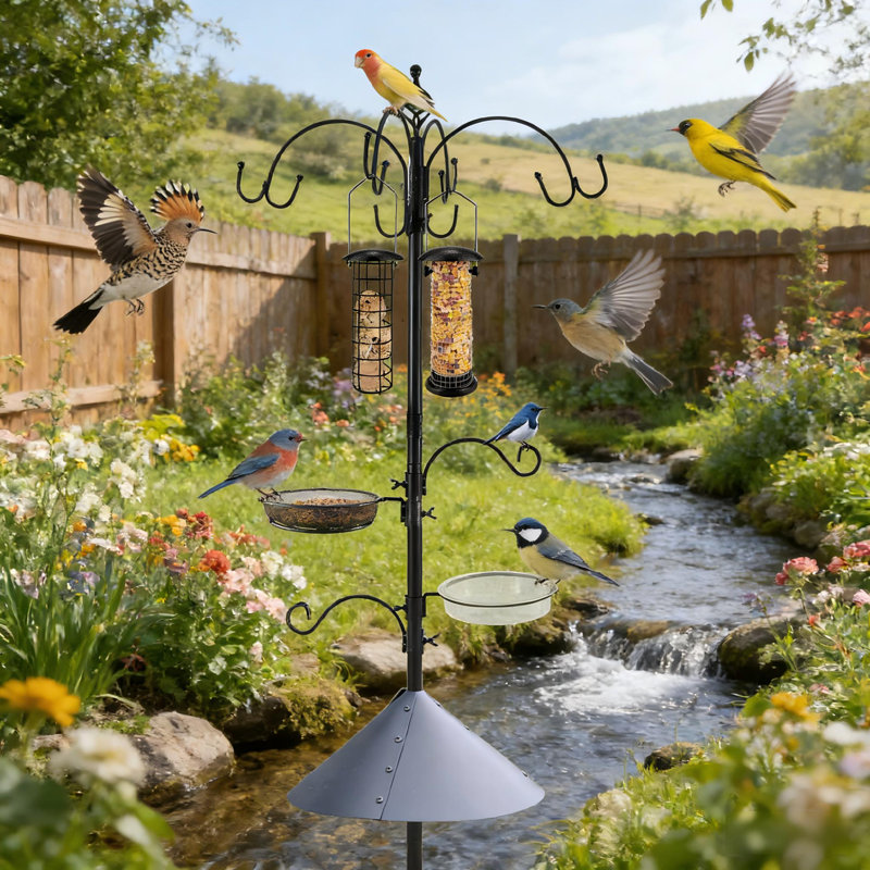 94" Bird Feeding Station Kit, Heavy Duty Bird Feeder Pole with Squirrel Baffle, Outdoor Bird Feeder Stand for Backyard Garden Patio