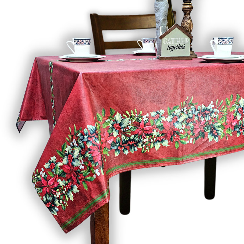 Jossalin Rectangle Floral Christmas Cotton Tablecloth, Red