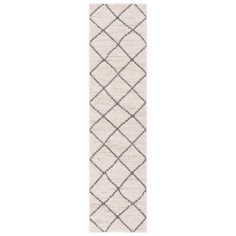 Anaissa Geometric Power Loomed Polyester Area Rug in Beige/Gray, Runner 2' x 8'